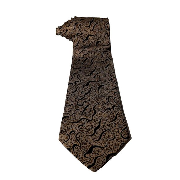 Vintage Giorgio Armani Abstract Pattern Pure Silk Tie Black Gold Stylish - Picture 1 of 6